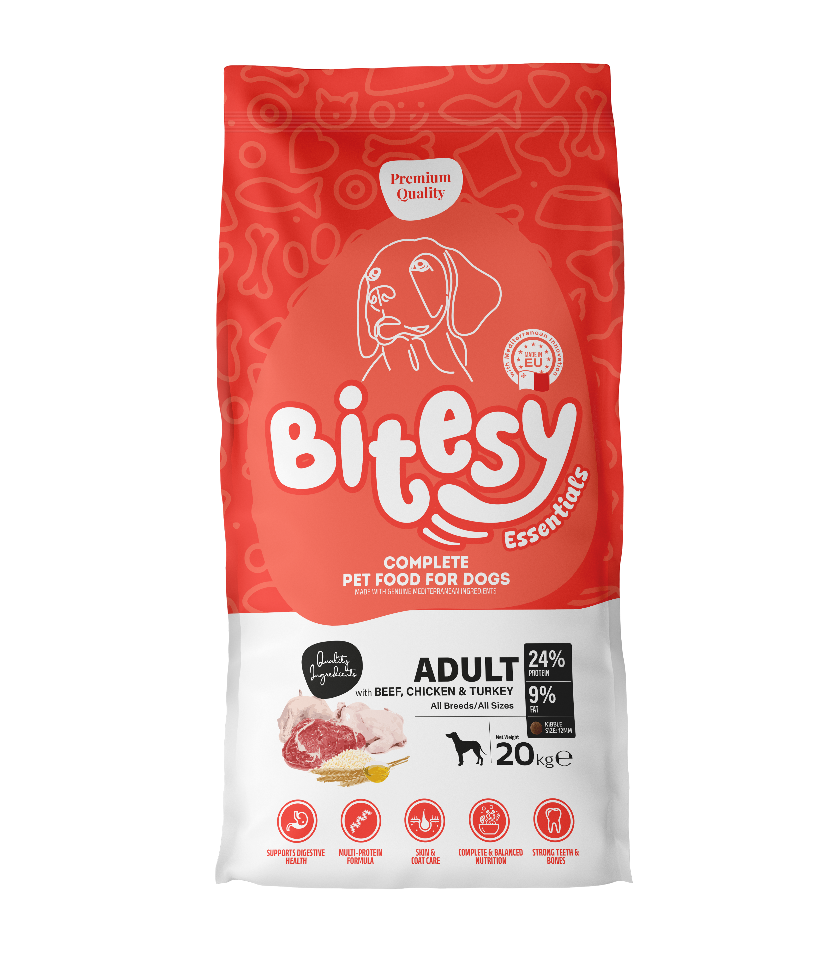 Bitesy Essentials Adult Dog – Beef, Chicken & Turkey - Beef, Chicken & Turkey - Adult - 20 KG
